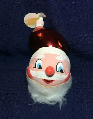 Vintage Blown Glass Hand Painted Santa Christmas Ornament,  Italy