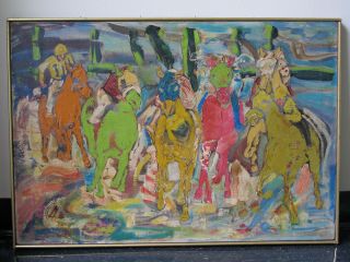 Large Vintage Oil On Canvas Polo Horses HARRIET LORENCE NESBITT - Signed 33x22.  5 2