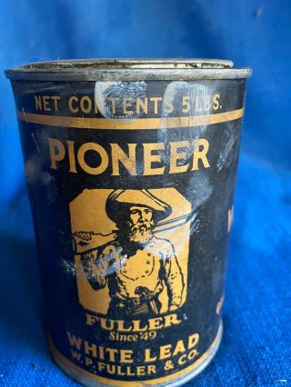 Vintage 1940s White Lead Base Paint Full Can W.  P.  Fuller Pioneer Brand 5 Lb