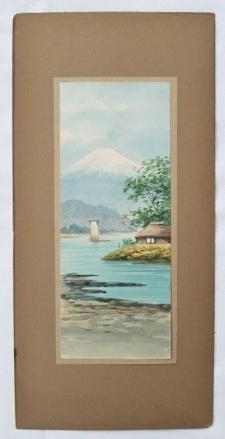Mid Century Japanese Watercolor Painting Of Mt.  Fuji