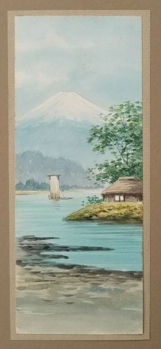 Mid Century Japanese Watercolor Painting of Mt.  Fuji 3