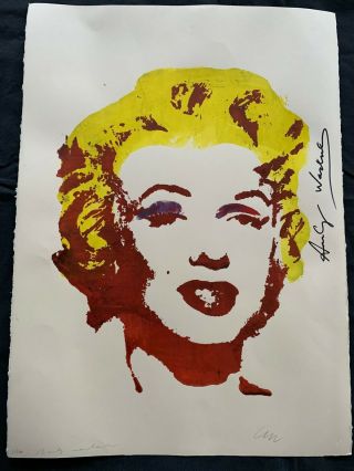 Vintage Rare Silk - Screen On Paper Hand Signed Andy Warhol: Marilyn 1