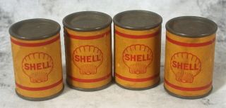 4 Vintage Mini Shell Motor Oil Cans Paper Label Gas & Oil Advertising Metalcraft
