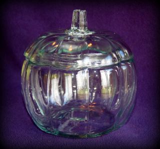 Clear Glass Pumpkin Jar Anchor Hocking Cookie /jar And Lid 512