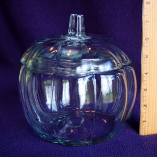 Clear Glass PUMPKIN JAR Anchor Hocking Cookie /Jar and Lid 512 3