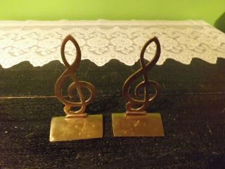 Brass Vintage Treble Clef Notes Bookends 7 1/2 " Tall Great Music Room Decor