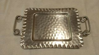 Cromwell Vintage Large Aluminum Tray - Hand Wrought - Twisted Handles - 16 " X 9.  5 "