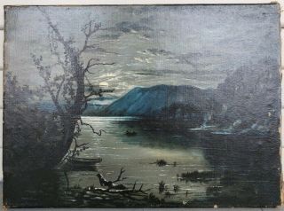 Antique Nocturnal Hudson River School Oil Painting Landscape Unsigned C.  1800 