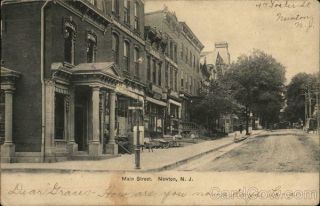 1907 Newton,  Nj Main Street Sussex County Jersey Wm.  H.  Nicholls Postcard