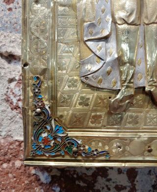19th century Russian Icon with Silver & Enamel accents 3