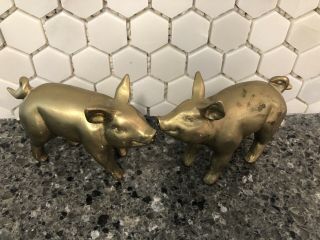Vintage Set Of 2 Brass Pigs Pig Figurines