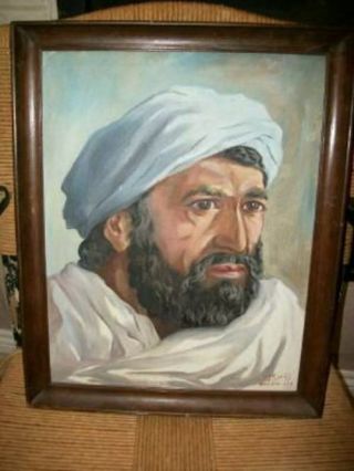 Vintage Portrait Oil Painting Qurban Ali Known Afghan Artist Self Portrait 1950
