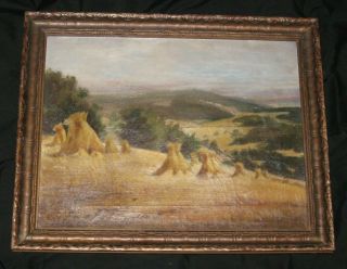Farm Landscape Oil Painting Art On Canvas From 1900s Signed With Antique Frame