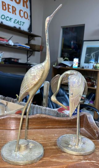 Vintage Solid Brass Figurines Statue Sculpture Figure Cranes Herons Egrets Birds