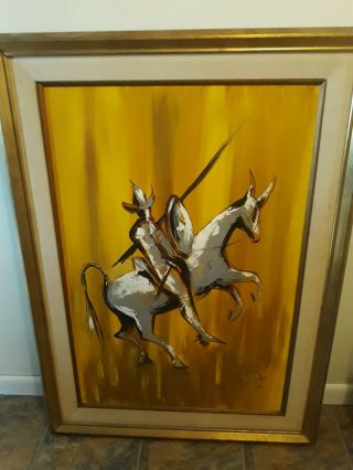 Warrior On A Horse Artist Painting Oil Canvas Signed 1974