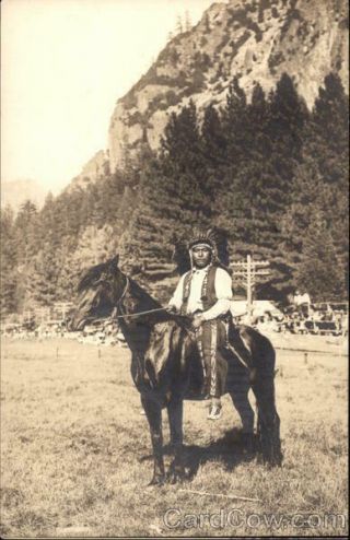 Rppc Native American Indian On Horse Real Photo Post Card Vintage