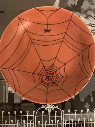 Williams - Sonoma Set Of 4 Spiderweb Halloween Plates Black & Orange W/ Spider