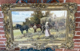 Antique 18th Century Farm Scene Oil On Board Painting Signed Dated Framed
