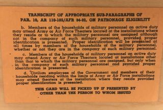 MILITARY PRESIDIO OF SAN FRANCISCO AAFES MOVIE CARD PASS ARMY AIR FORCE 1954 2