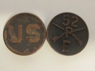 Ww2 U.  S.  Military Army Infantry Collar Insignia Pins Us And 52pe Crossed Rifles
