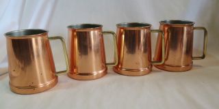 4 Tagus Copper Cocktail Mugs/tankards W/ Brass Handles Portugal