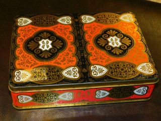 Vintage Case Manufacturing Metal Tin Box Made In England Red Black Gold Hinged