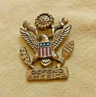 Vtg " Defend America " Great Seal Of Usa Eagle 1940s Celluloid Pin Brooch