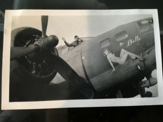 Ww2 1943 Photo The Belle Of San Joaquin B - 17 Bomber Plane Nose Art