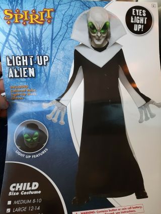 Spirit Halloween Alien Costume Light Up Eyes Mask Gloves And Outfit