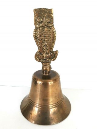 Vtg Enesco Brass Owl Bell 6” Bell Home Decor Hand Bell Mcm Taiwan Teacher.  Gift