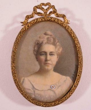 Early 20th Century Miniature Painted Portrait Of A Stately Woman
