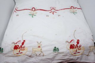 Vintage Christmas Tablecloth White Rectangle 116x64 Fabric Embroidery Applique