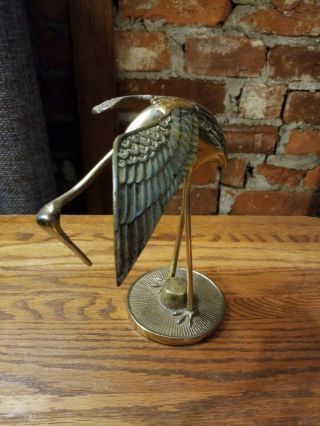 Vintage Egret Crane Brass Mid Century Modern 7 " Bird Figure Figurine