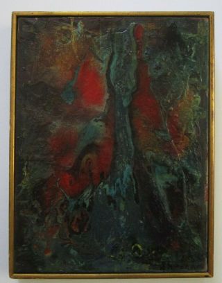 Mid Century Painting Pollock Style Modernism Drip Swirl Signed Russian ? Vintage