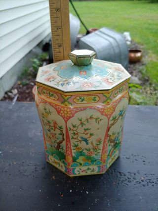 Vintage Metal Bisquit Tin The Metal Box Co.  Mansfield England Asian Floral