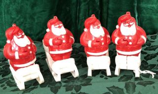 4 Hard Plastic Red Vintage Irwin Christmas Santa Candy Ornaments 2 White Sleigh