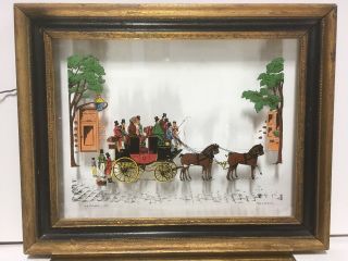 Reverse Painting On Glass Colonial Scene Silhouettes Folk Art Primitive Signed