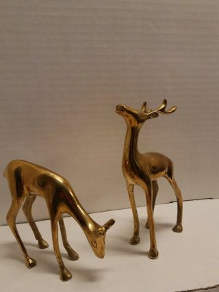 Vintage Mid Century Brass Deer Buck And Doe Set Of 2