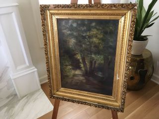 Antique Victorian Landscape Oil Painting On Board/gold Gilt Gesso Wood Frame