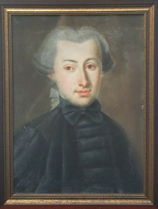 18th Century Portrait Of A Young Handsome Man Antique Pastel Painting