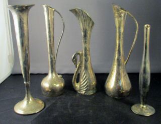 Set Of Five International Silver Company Silverplated Bud Vases