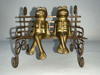 Vintage Brass Frog Couple Figurines Sitting On Bench