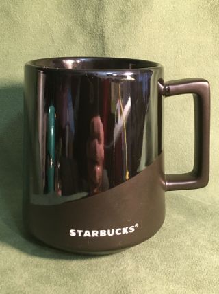 Starbucks 2018 Matte Black & Mirrored Black Ceramic Coffee Cup Mug 14 Oz