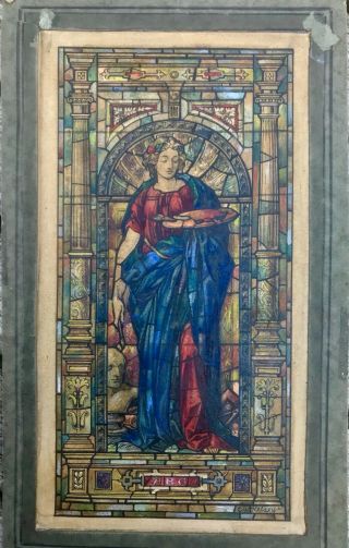 Pre - Raphaelite Style Watercolor C.  W.  Kelsey For Stained Glass Window