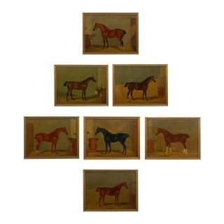 Antique English " Horse In Stable " Oil Paintings,  19th C. ,  Ex.  Christies - Set Of 7