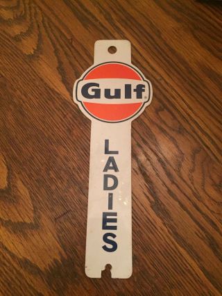 Vintage Gulf Gas Station Motor Oil Advertising Ladies Restroom Chain Key Fob