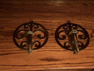 Vtg Set Of 2 Virginia Metalcrafters 16 - 1 Brass Colonial Candle Wall Sconces