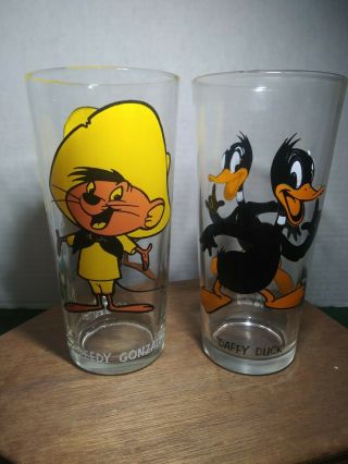 2 - Vintage 1973 Looney Tunes Pepsi Glasses Daffy Duck And Speedy Gonzalez