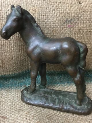 Antique Cast Iron Bronze Pony Foal Colt Horse Figure Statue Door Stop Western
