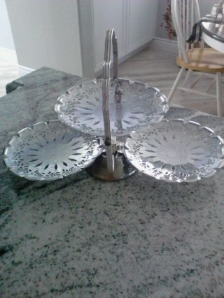 Vintage Silver Plated 3 Tier Serving Dish With Handle